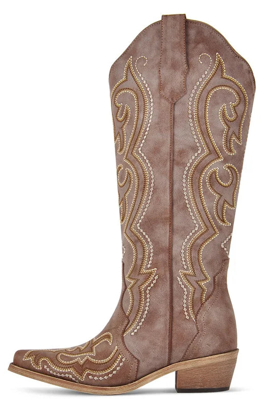 Buty Kowbojskie Damskie | Montowane do Kolan, Haft Zachodni, Obcas Gruby