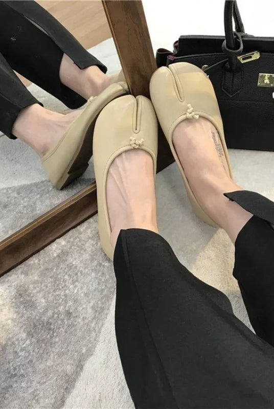 Balleriny Damskie | Rozdzielony Palec, Miękka Skóra, Płaskie