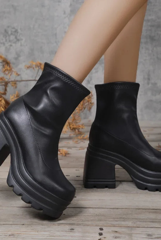 Buty Damskie | Skóra, Obcas Wysoki, Czubek Kwadratowy