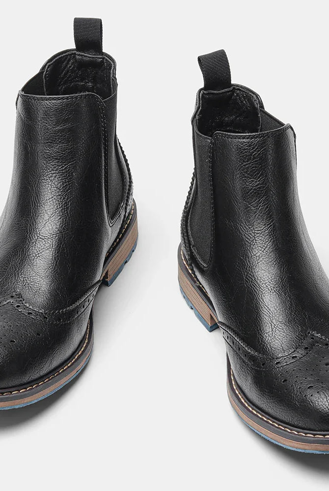 Męskie klasyczne botki Chelsea - styl brogue - ponadczasowy design