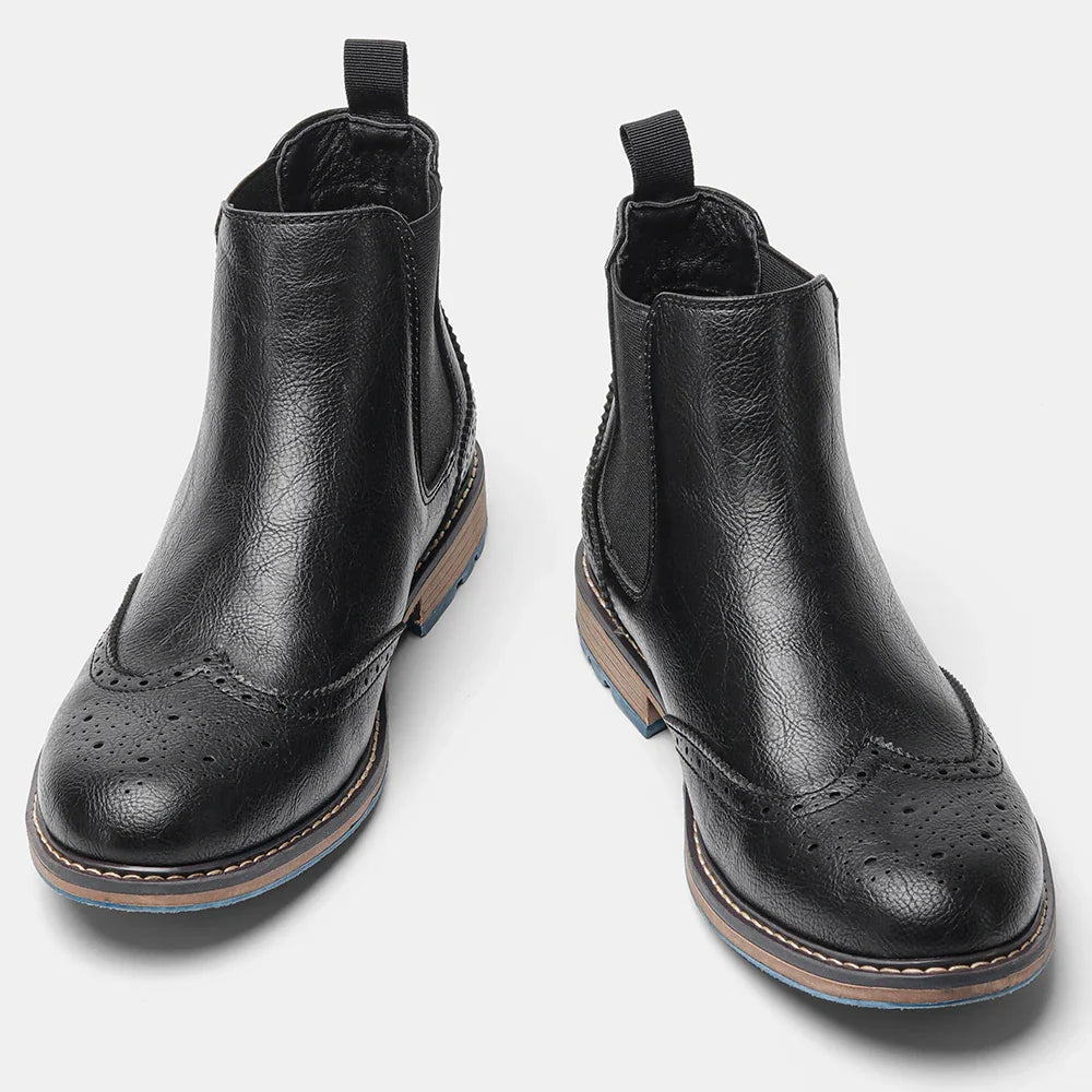 Męskie klasyczne botki Chelsea - styl brogue - ponadczasowy design