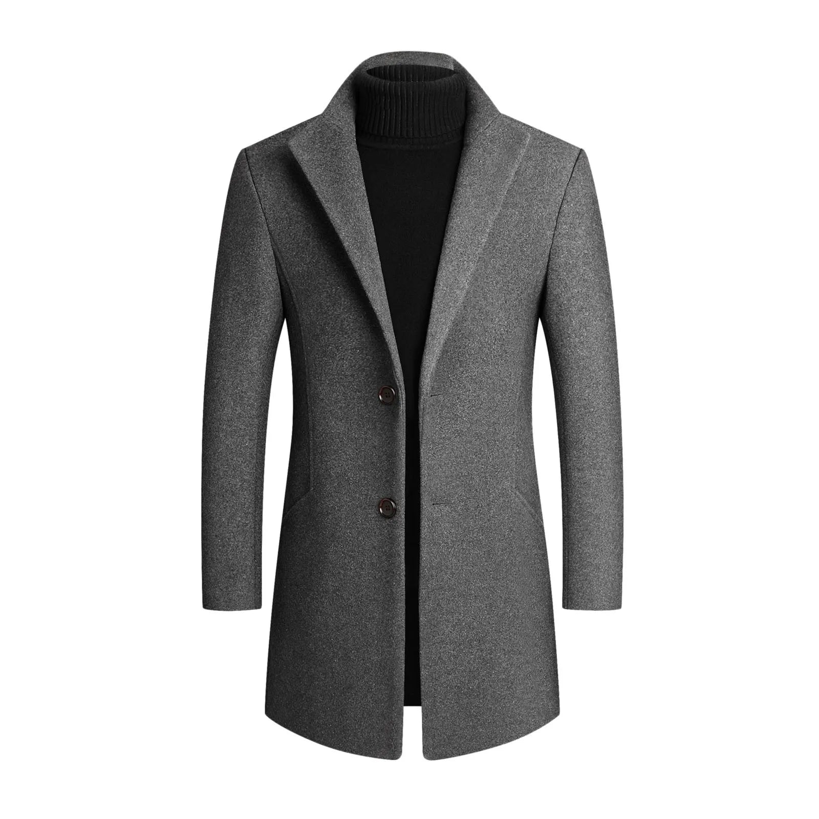 Męski długi płaszcz slim fit z klasycznym kołnierzem