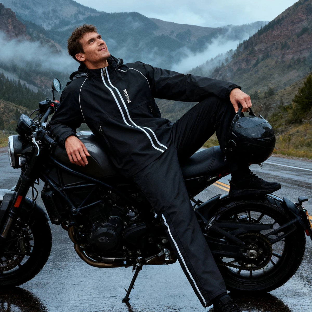 Unisex kurtka przeciwdeszczowa motocyklowa wodoodporna ze spodniami wiatroszczelna