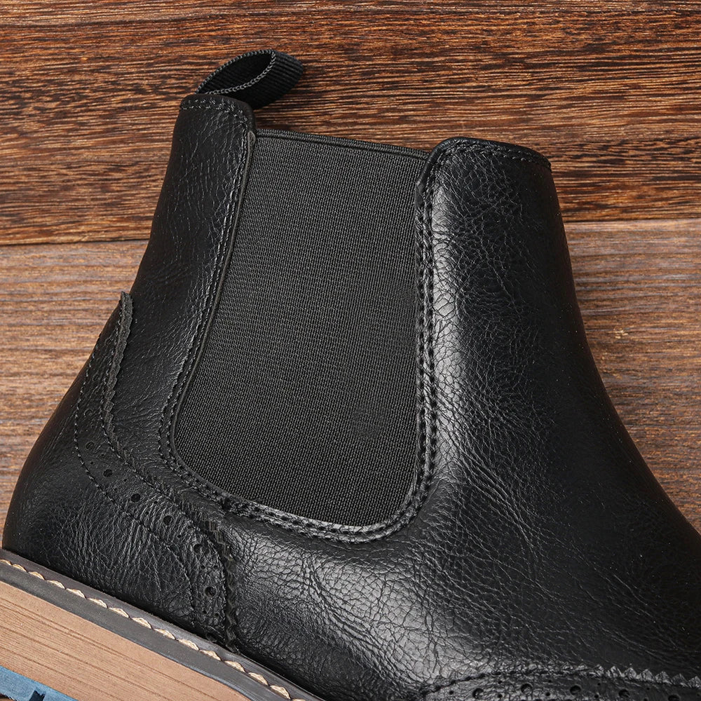 Męskie klasyczne botki Chelsea - styl brogue - ponadczasowy design