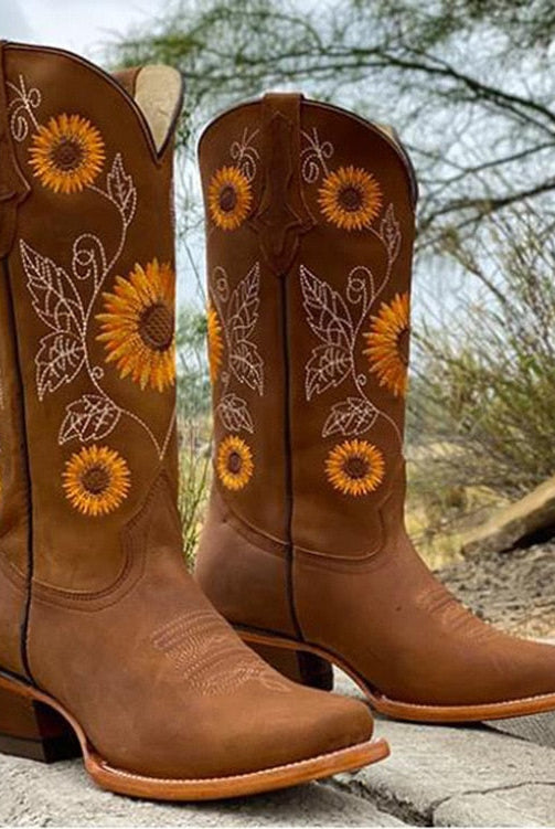 Buty Kowbojskie Damskie | Zamsz, Połowa Łydki | Boho