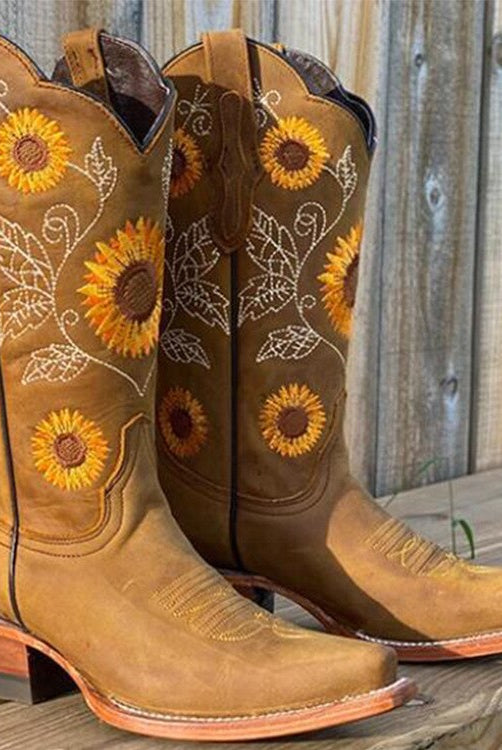 Buty Kowbojskie Damskie | Zamsz, Połowa Łydki | Boho