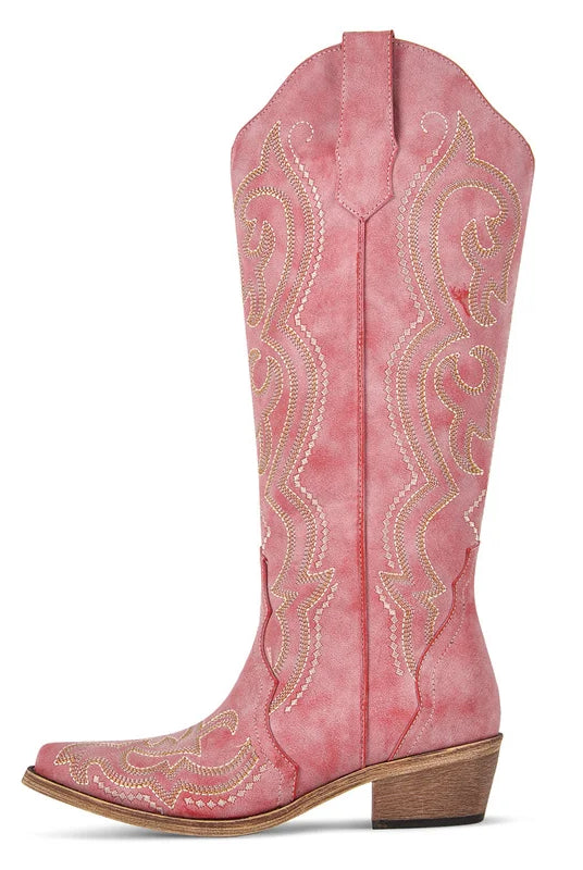Buty Kowbojskie Damskie | Montowane do Kolan, Haft Zachodni, Obcas Gruby