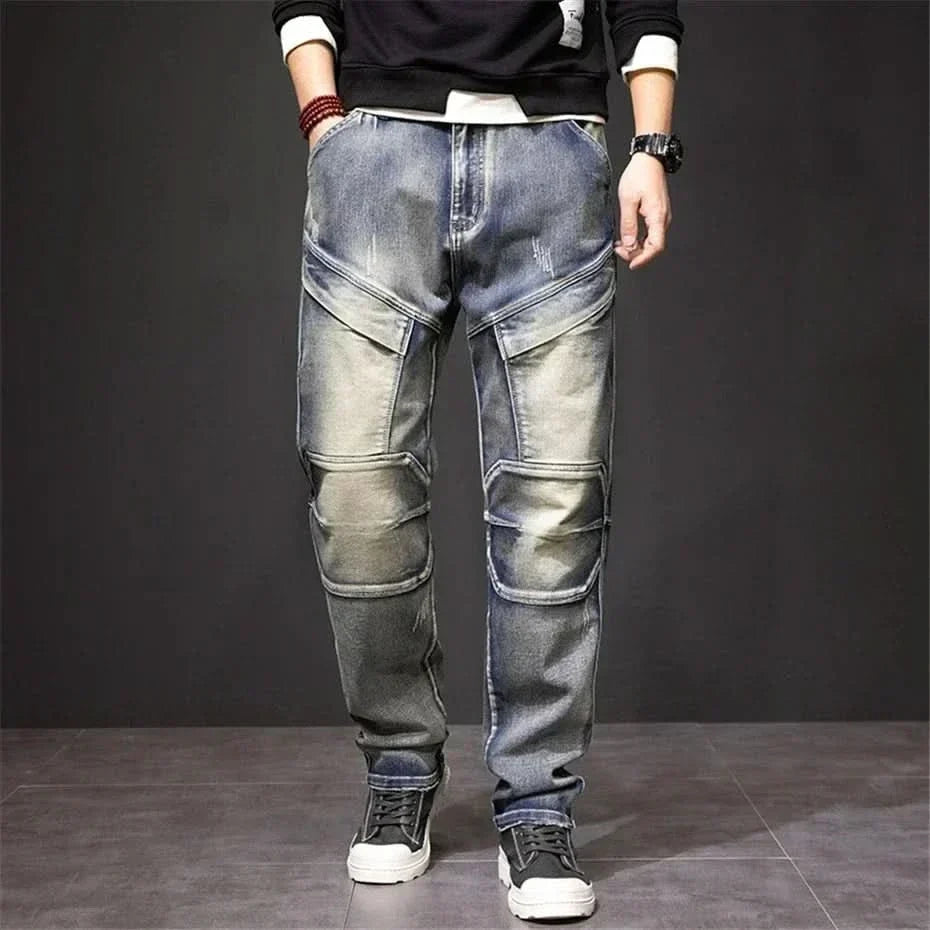 Męskie Jeansy Cargo Denim Prosty Fason
