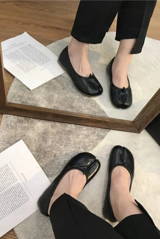 Balleriny Damskie | Rozdzielony Palec, Miękka Skóra, Płaskie