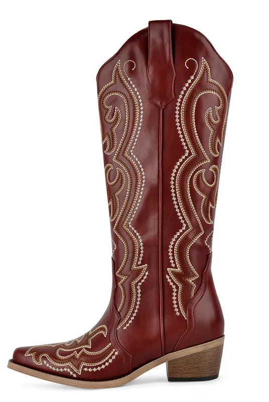 Buty Kowbojskie Damskie | Montowane do Kolan, Haft Zachodni, Obcas Gruby
