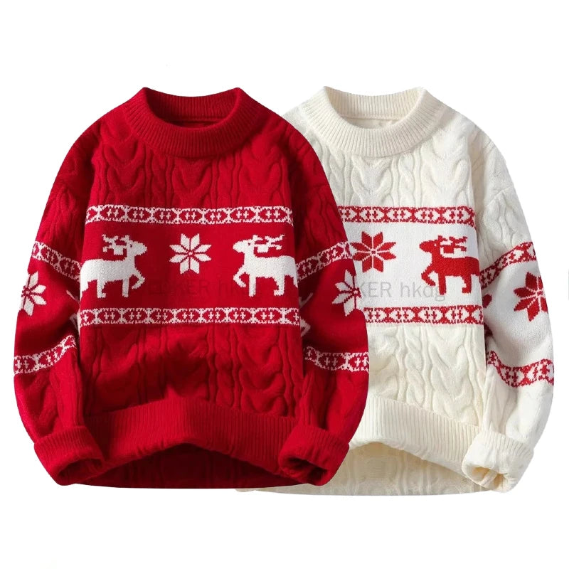 Sweter świąteczny unisex | Motyw renifera, okrągły dekolt | Na święta