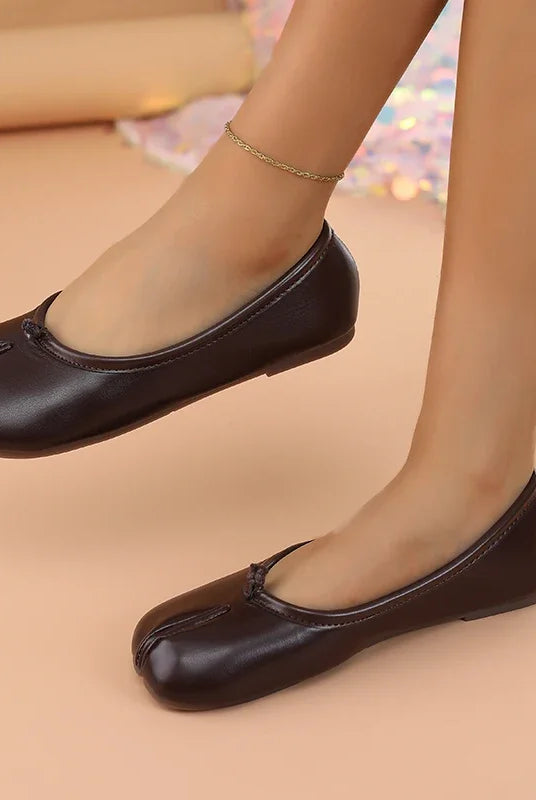 Balleriny Damskie | Rozdzielony Palec, Miękka Skóra, Płaskie