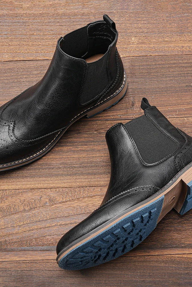 Męskie klasyczne botki Chelsea - styl brogue - ponadczasowy design