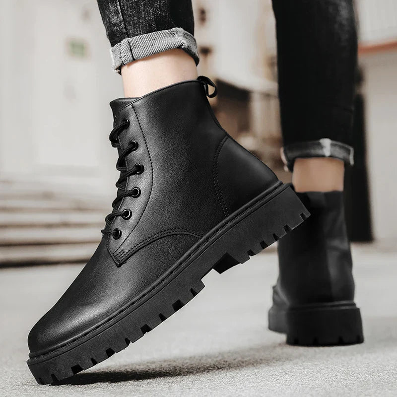 Męskie buty sznurowane - wodoodporne - wysokie - przeciwpoślizgowe