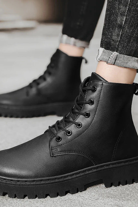 Męskie buty sznurowane - wodoodporne - wysokie - przeciwpoślizgowe