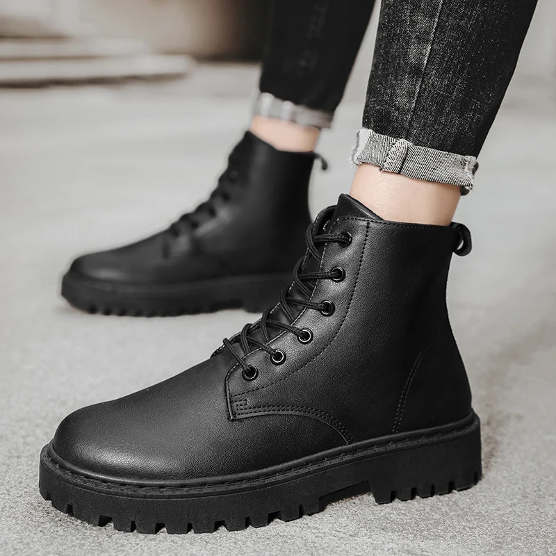 Męskie buty sznurowane - wodoodporne - wysokie - przeciwpoślizgowe
