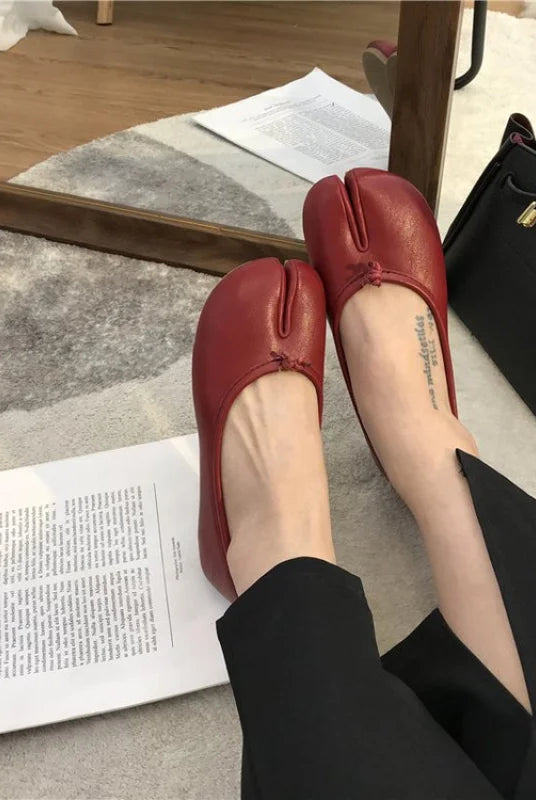 Balleriny Damskie | Rozdzielony Palec, Miękka Skóra, Płaskie