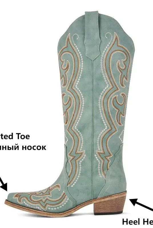 Buty Kowbojskie Damskie | Montowane do Kolan, Haft Zachodni, Obcas Gruby