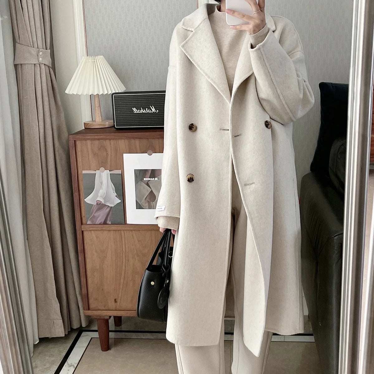Płaszcz Damski | Dwurzędowy | Długi Luźny Elegancki Fason