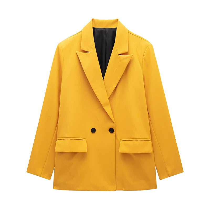 Damski kardigan blazer dwurzędowy długi rękaw z kieszeniami vintage