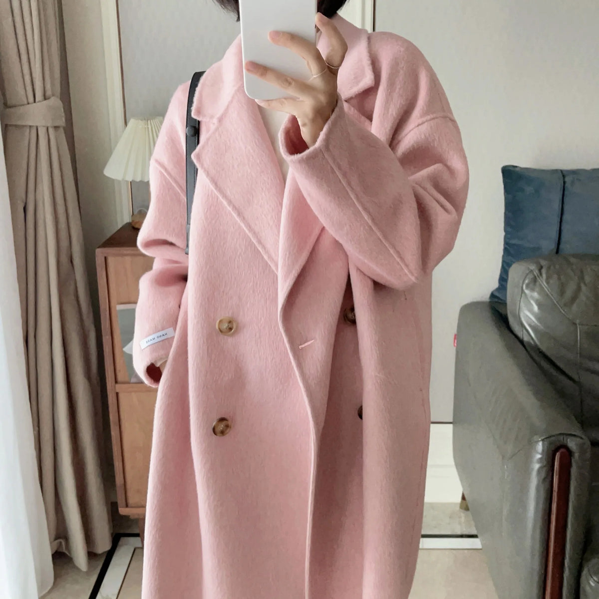 Płaszcz Damski | Dwurzędowy | Długi Luźny Elegancki Fason