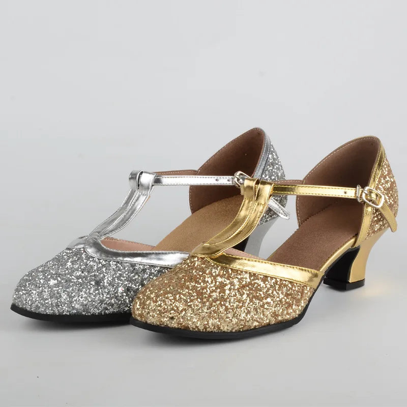 Buty do salsy damskie | Cekinowe, obcas 4 cm | Eleganckie buty taneczne