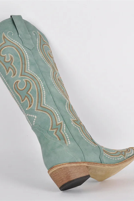 Buty Kowbojskie Damskie | Montowane do Kolan, Haft Zachodni, Obcas Gruby