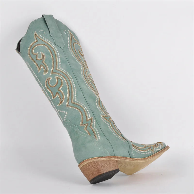 Buty Kowbojskie Damskie | Montowane do Kolan, Haft Zachodni, Obcas Gruby