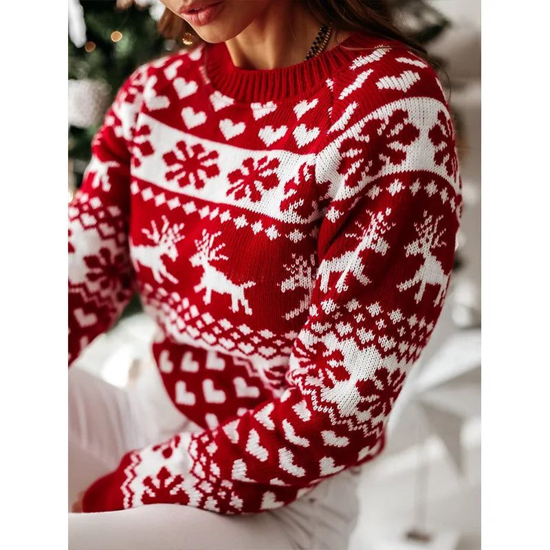 Sweter świąteczny damski | Wzór w płatki śniegu, zimowy motyw | Na święta