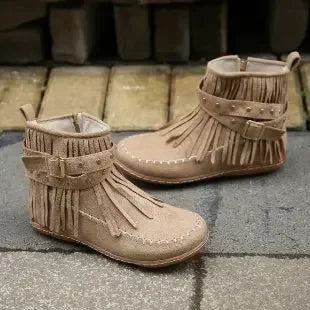 Botki z frędzlami | Damskie, zamszowe, zamek