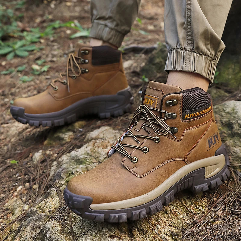 Męskie wysokie buty trekkingowe - antypoślizgowe - do pracy na zewnątrz