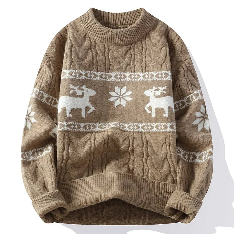 Sweter świąteczny unisex | Motyw renifera, okrągły dekolt | Na święta