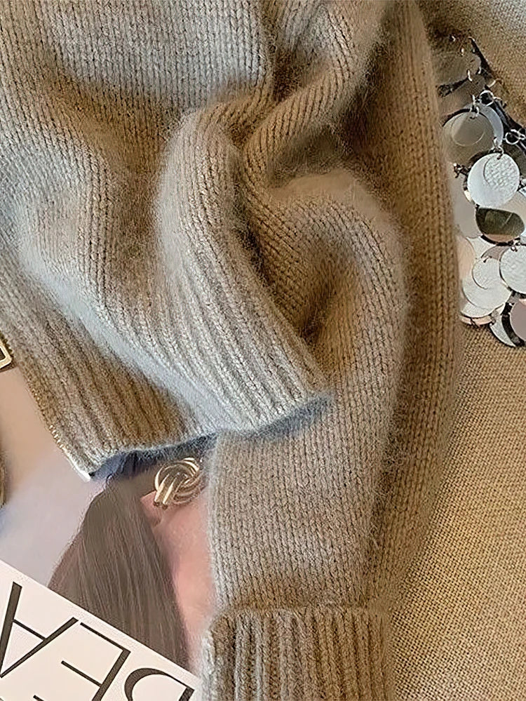 Damski kardigan patchworkowy krótki dzianinowy vintage z zamkiem