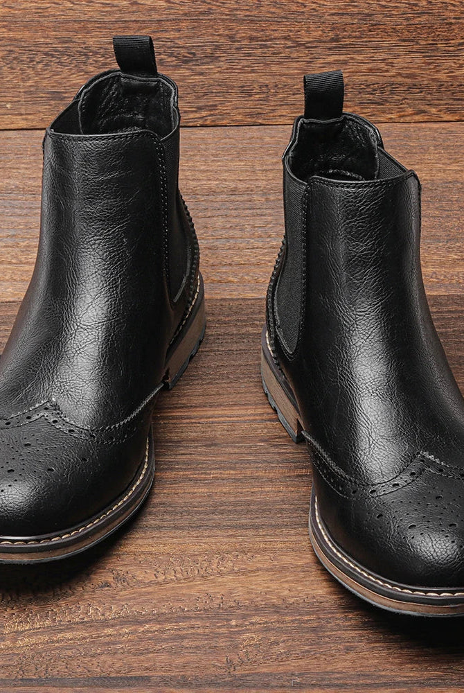 Męskie klasyczne botki Chelsea - styl brogue - ponadczasowy design