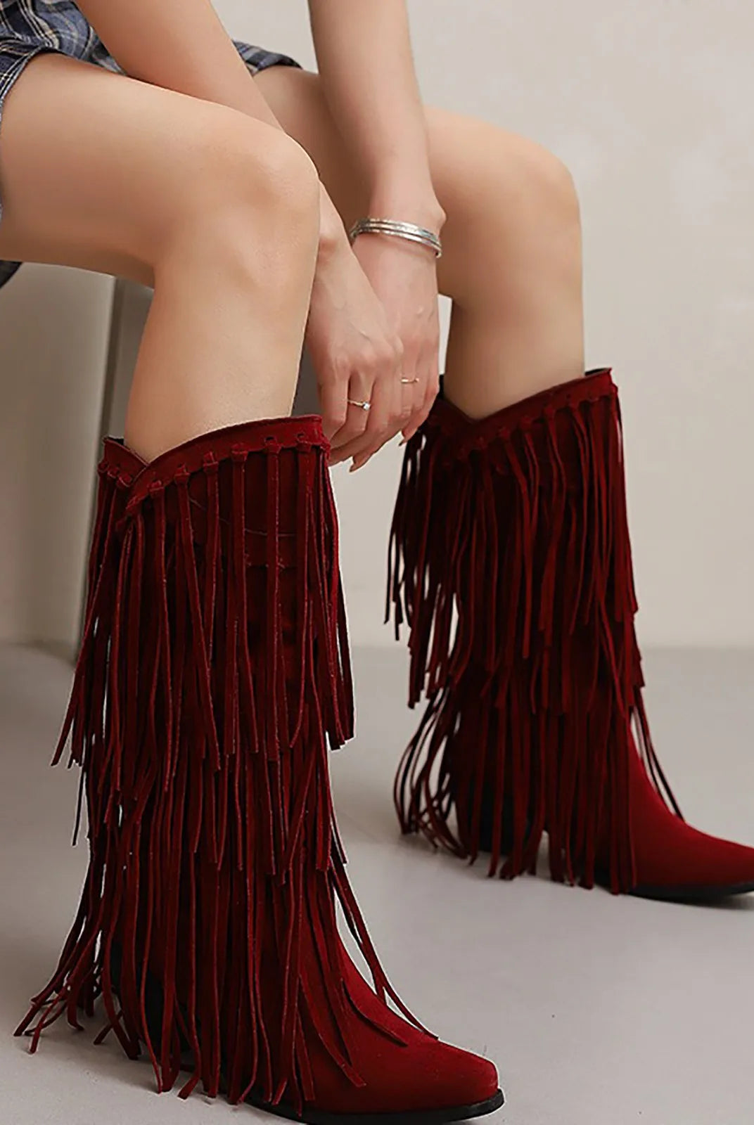 Buty Kowbojskie z Frędzlami | Wysoki Krój, Wielbłądzi Kolor