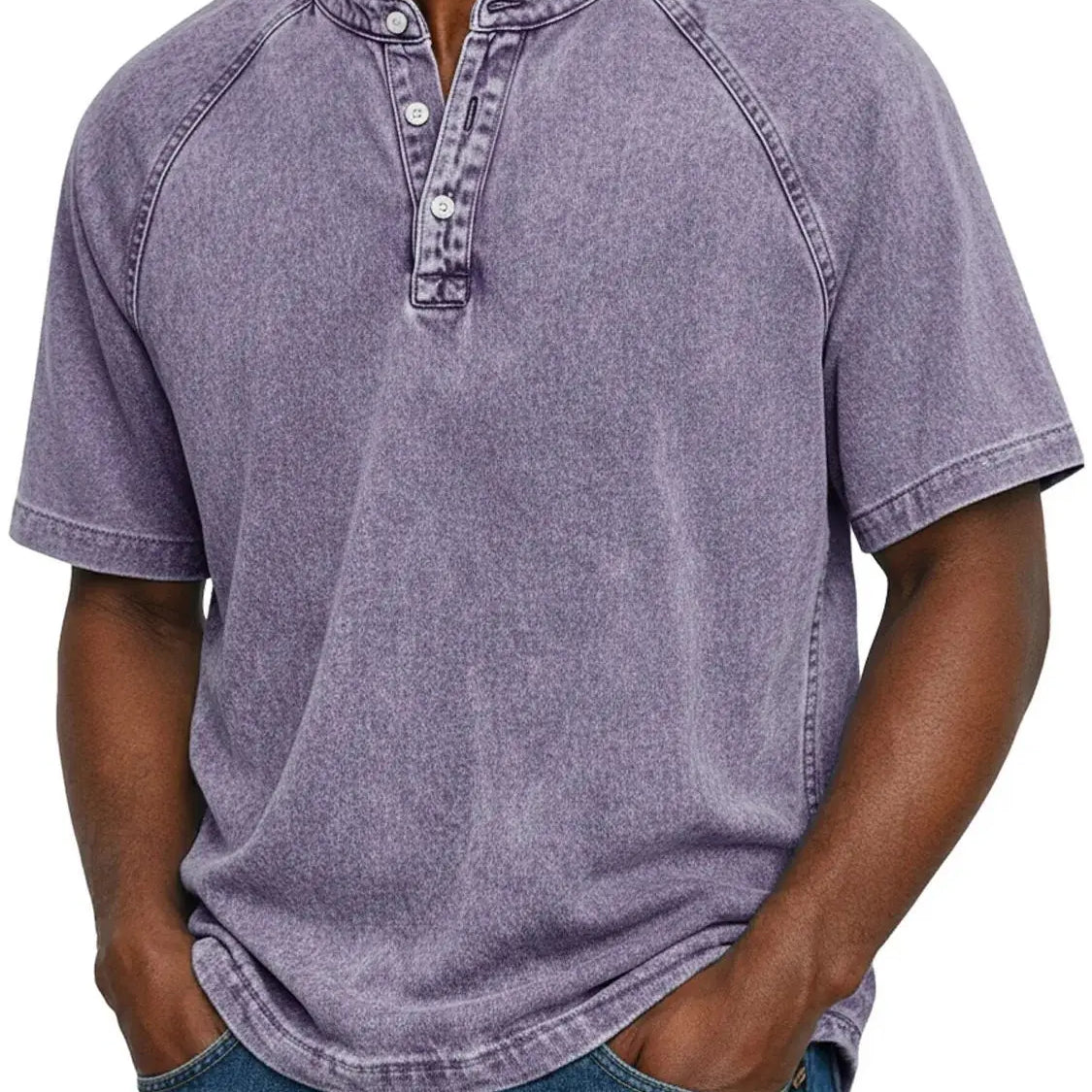 Koszulka henley męska | Vintage z guzikami | Rękaw raglan