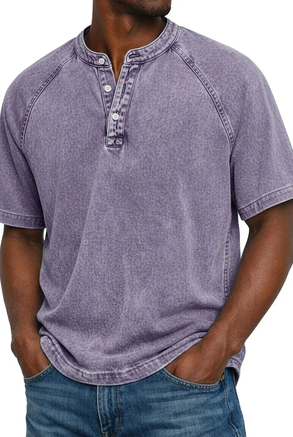 Koszulka henley męska | Vintage z guzikami | Rękaw raglan
