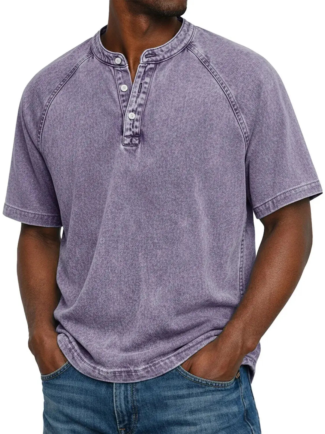 Koszulka henley męska | Vintage z guzikami | Rękaw raglan