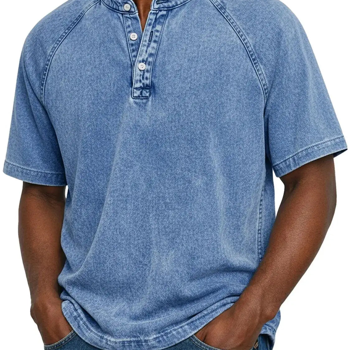 Koszulka henley męska | Vintage z guzikami | Rękaw raglan