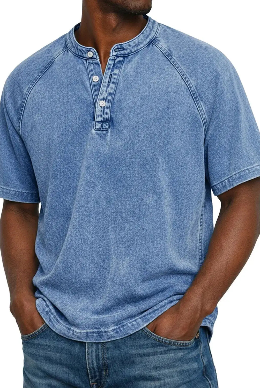 Koszulka henley męska | Vintage z guzikami | Rękaw raglan