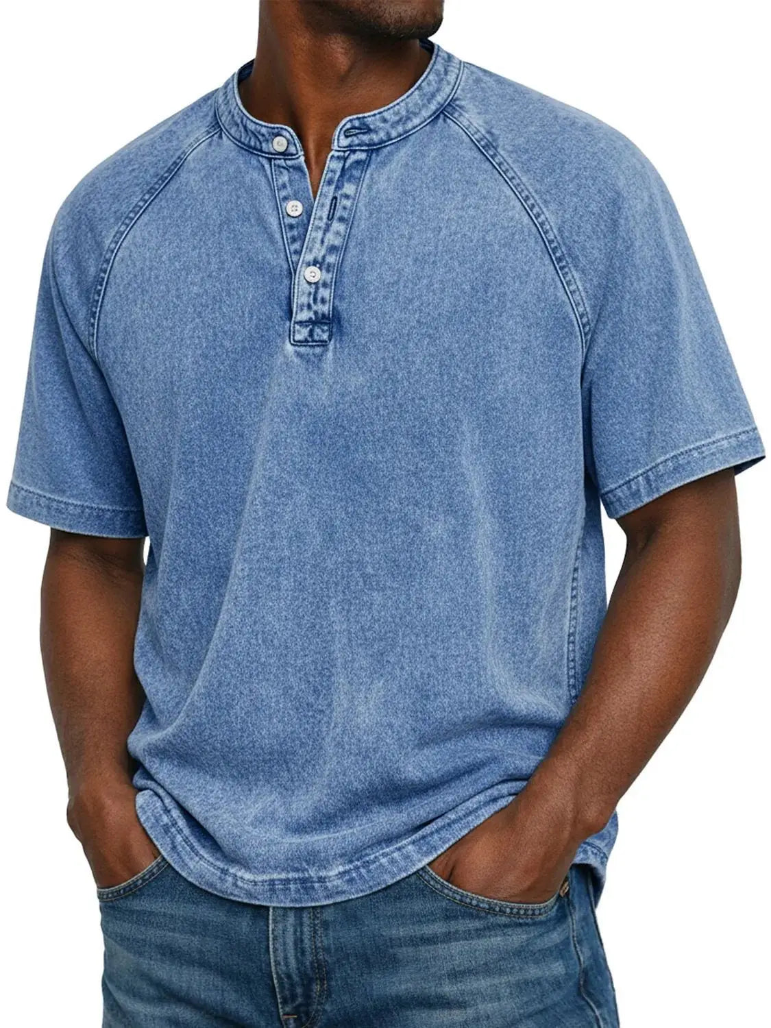 Koszulka henley męska | Vintage z guzikami | Rękaw raglan