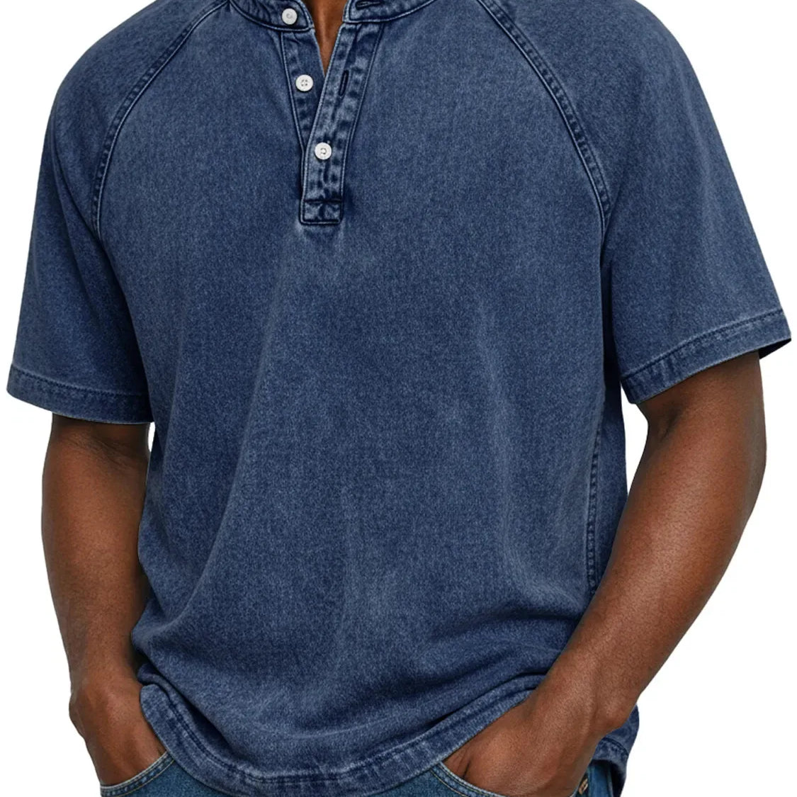 Koszulka henley męska | Vintage z guzikami | Rękaw raglan