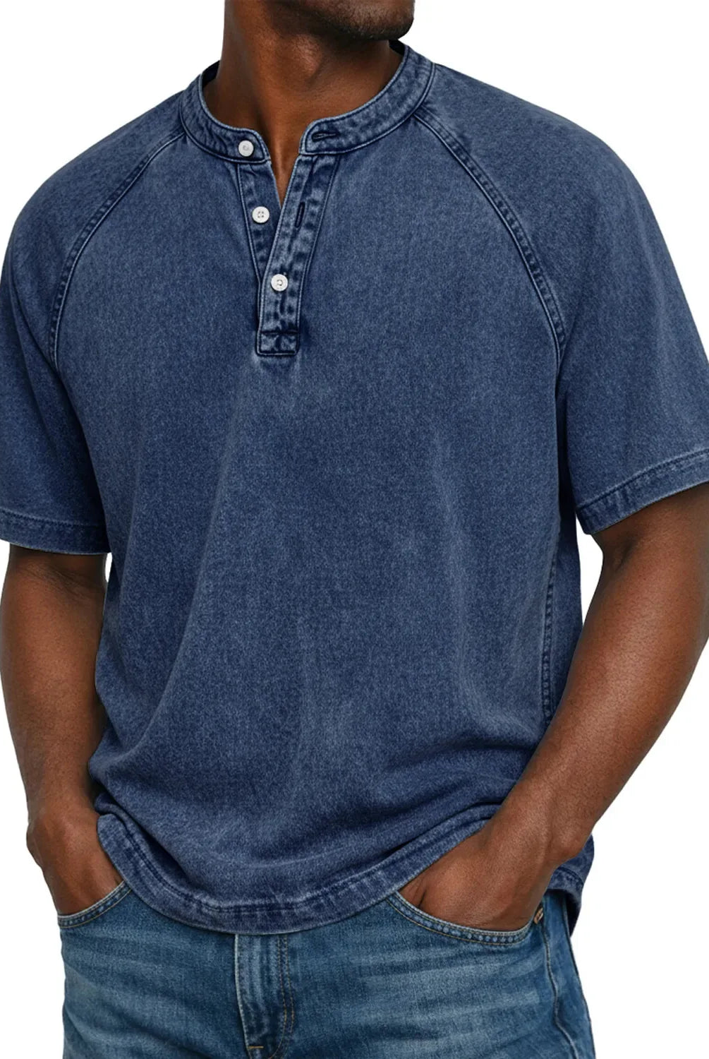 Koszulka henley męska | Vintage z guzikami | Rękaw raglan