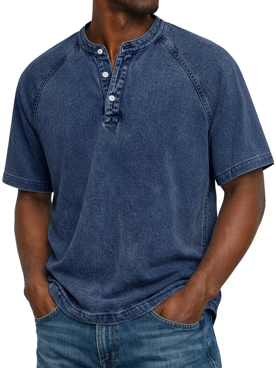Koszulka henley męska | Vintage z guzikami | Rękaw raglan