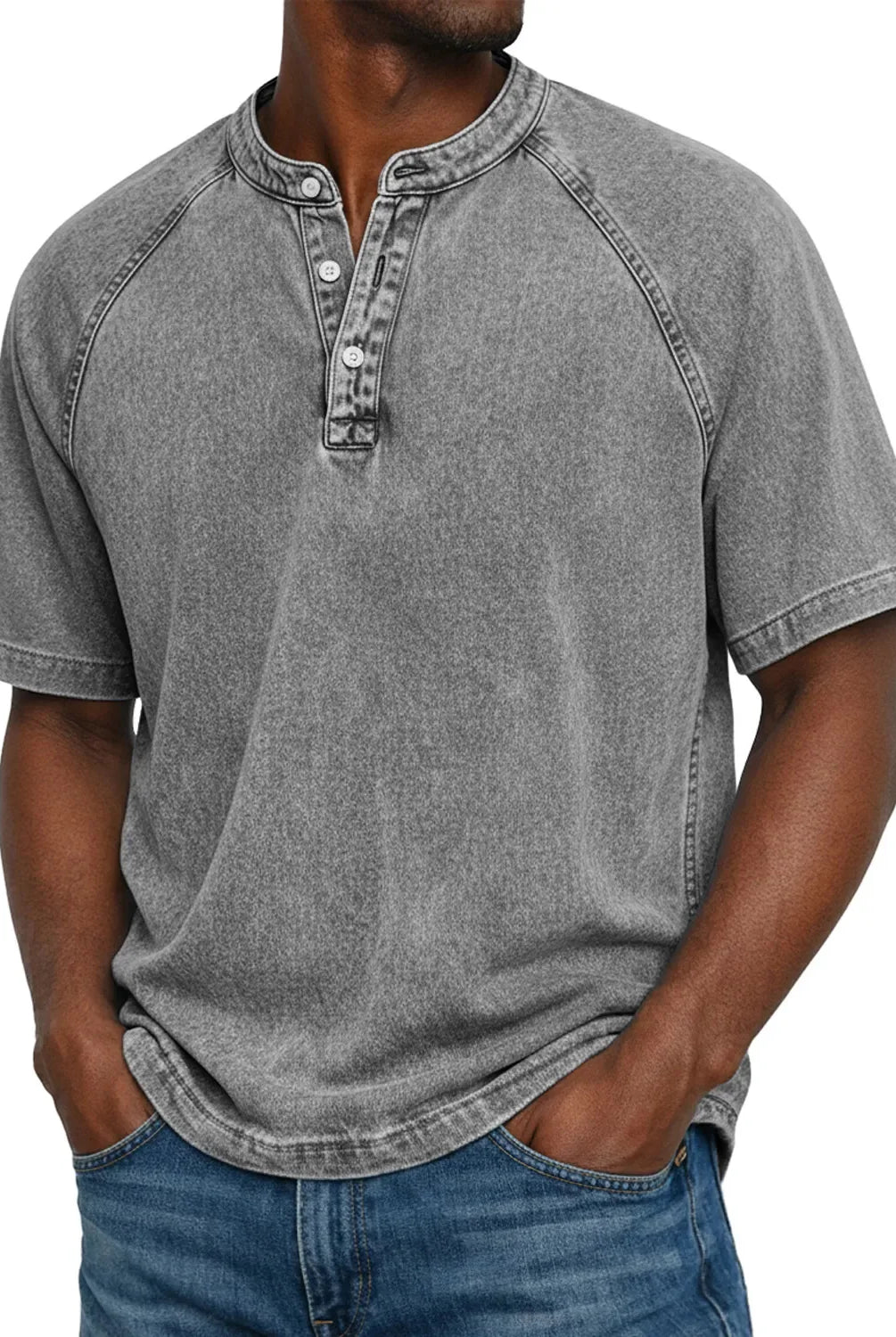 Koszulka henley męska | Vintage z guzikami | Rękaw raglan
