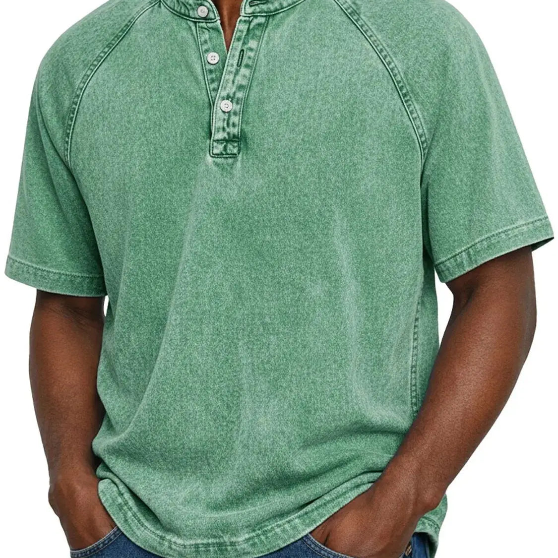 Koszulka henley męska | Vintage z guzikami | Rękaw raglan