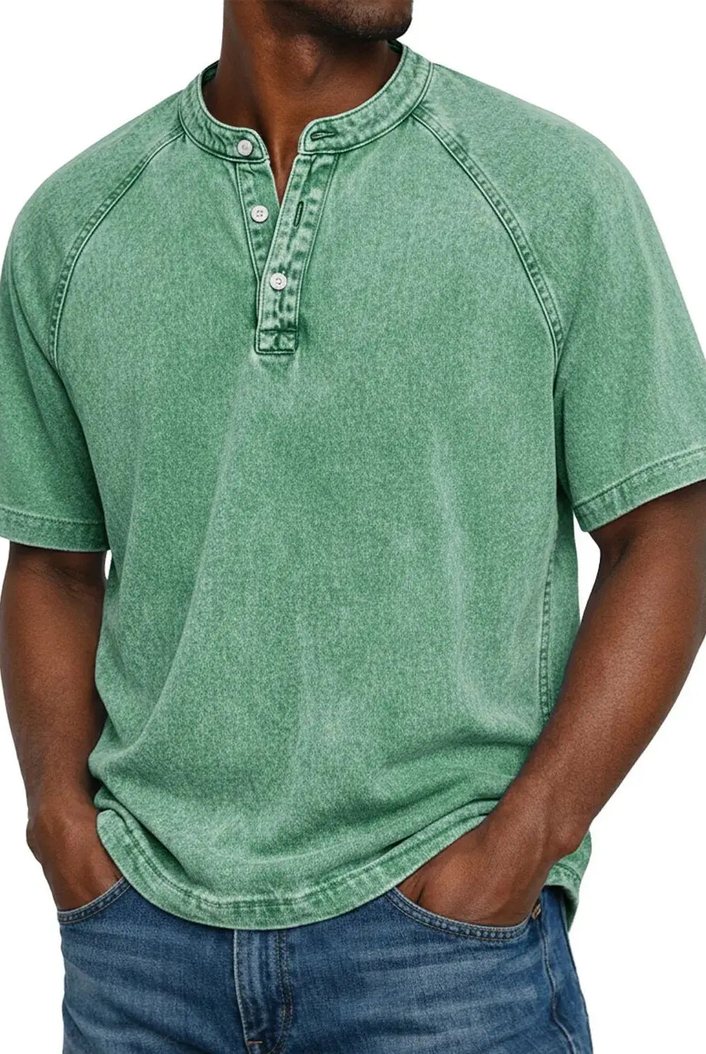Koszulka henley męska | Vintage z guzikami | Rękaw raglan