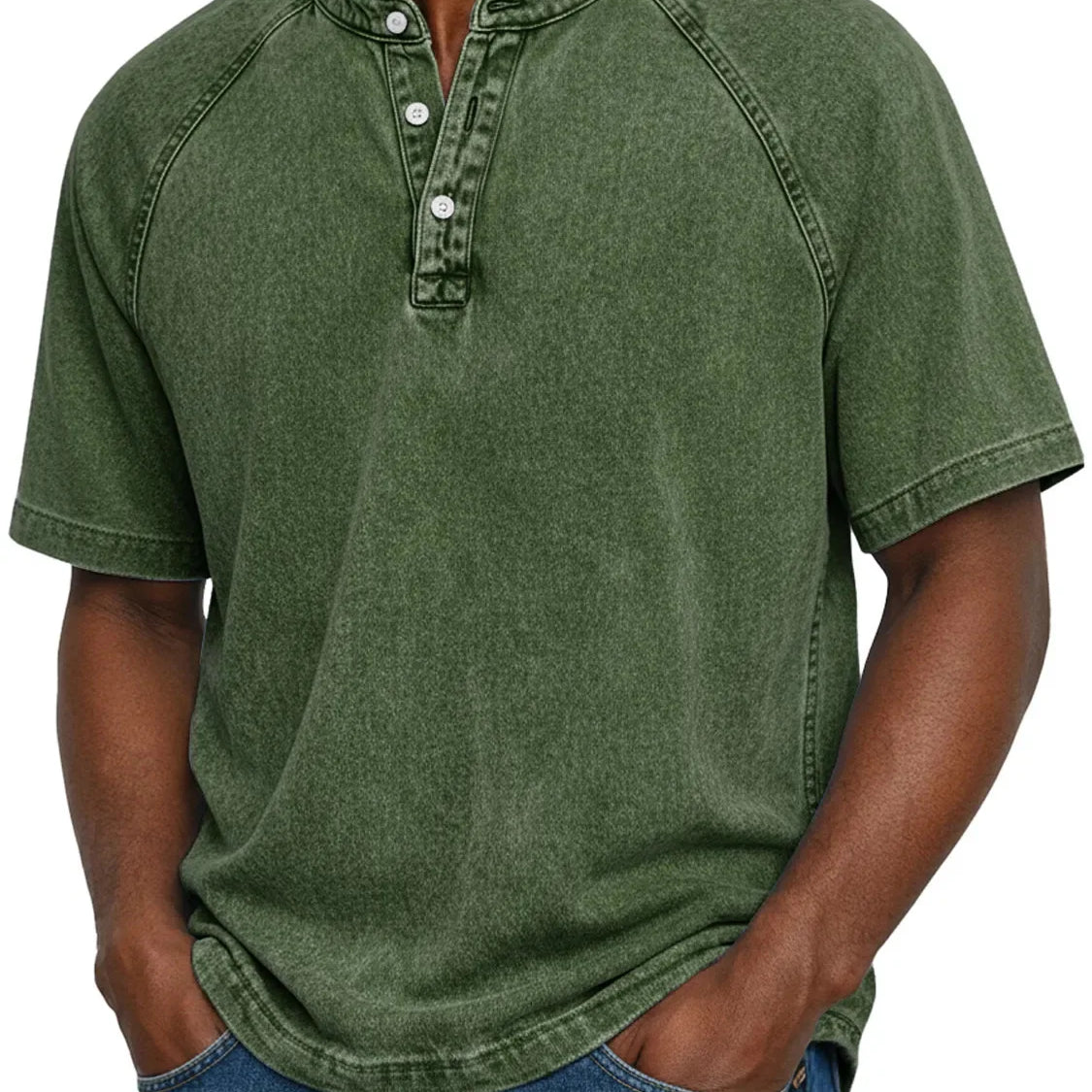 Koszulka henley męska | Vintage z guzikami | Rękaw raglan
