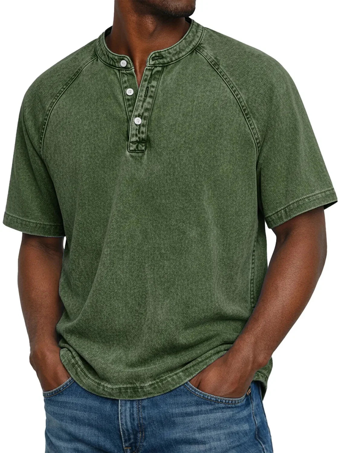 Koszulka henley męska | Vintage z guzikami | Rękaw raglan