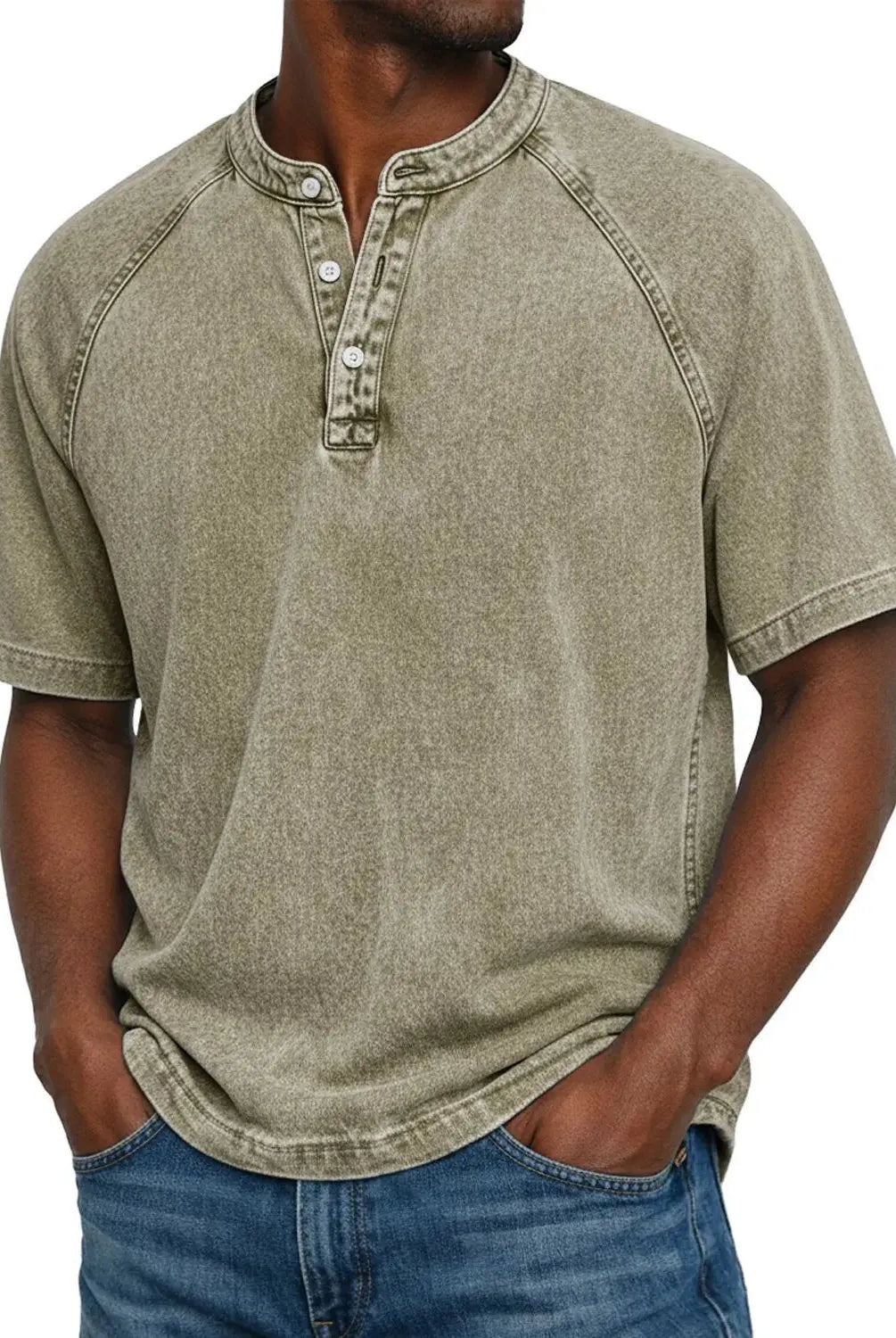 Koszulka henley męska | Vintage z guzikami | Rękaw raglan